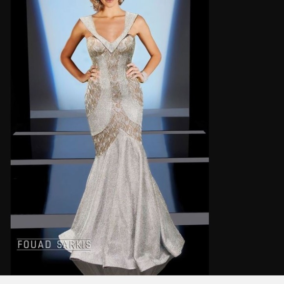 Fouad Sarkis stunning silver formal gown / dress - Picture 4 of 8
